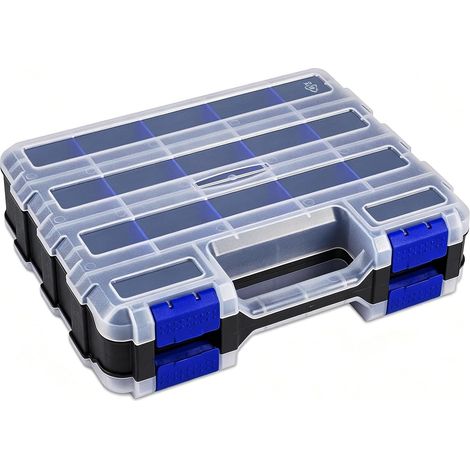 Boîte de tri de vis double face, 34 compartiments, organiseur de petites pièces avec séparateurs amovibles, boîte de rangement pour vis, clous et petites pièces, vis à vis (bleu) (1/5)