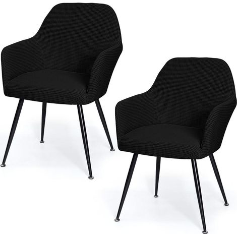 Housses de chaise extensibles avec accoudoirs, lot de 2, jacquard, lavables, noir (1/5)