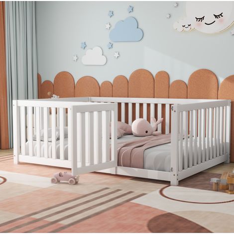 letto 140x200 bambini con recinto porta legno bianco OKMYHOME (1/5)