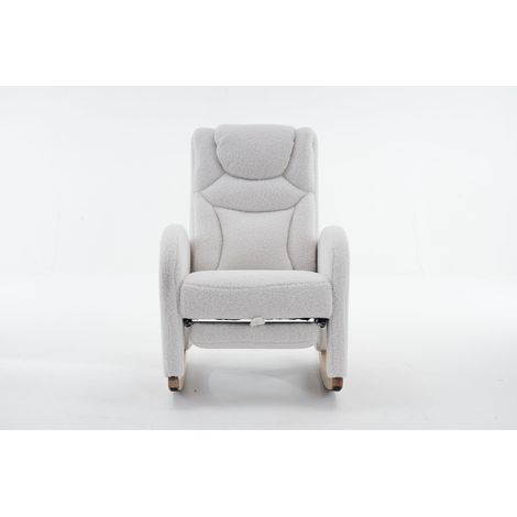 Fauteuil à bascule avec accoudoirs en fausse fourrure, blanc (1/5)