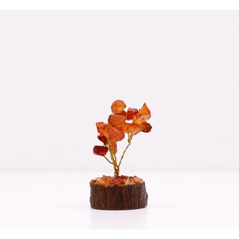 Mini arbres de pierres précieuses sur socle en bois - Cornaline (15 pierres)- Vendu par 1 (1/4)