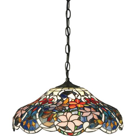 Interiors Sullivan - Sospensione a soffitto 1 luce media bronzo scuro, vetro Tiffany, attacco E27 (1/4)