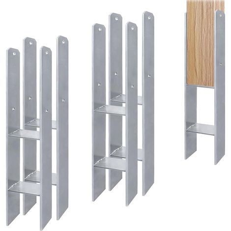 Lot de 4 supports de poteau en H - Galvanisés à chaud - 101 mm - Ancrage en H - Galvanisé à chaud - Longueur : 600 mm - Épaisseur : 5 mm (4 pièces de 101 mm) (1/5)