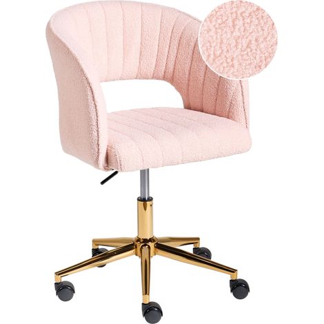 Chaise de Bureau Moderne Pivotante et Hauteur Réglable en Bouclé Rose Pastel Katonah (1/5)