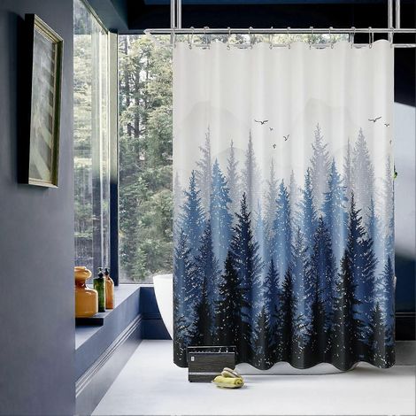 Rideau de douche Forêt Bleue, ensemble de rideau de douche tropical avec 6 crochets, rideaux de salle de bain en tissu résistant et lavable en machine, 91 x 183 cm (1/5)