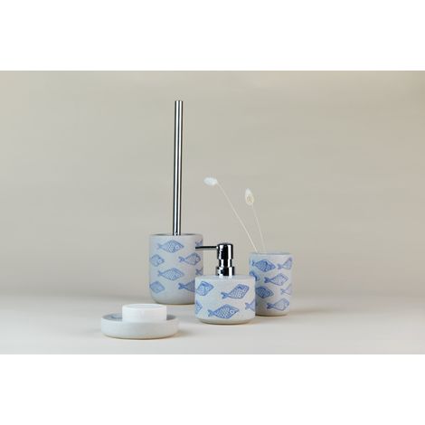 WENKO Porte Brosse WC Aquamarin, brosse WC noire, céramique matte peinte à la main, Ø 10 x 40 cm, beige - bleu