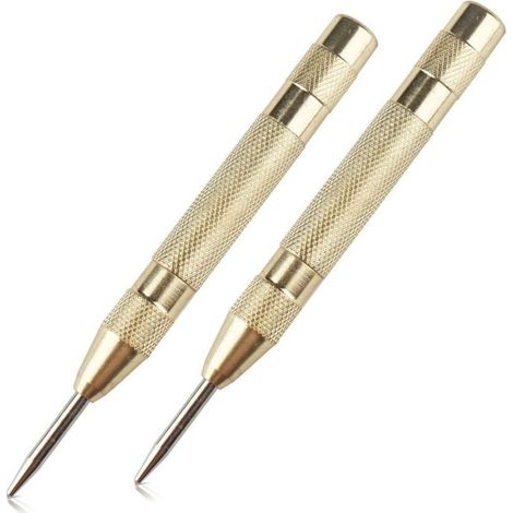 Lot de 2 poinçons centraux automatiques de 4 pouces, outil de marquage automatique en acier robuste pour métal, bois, verre, jaune (1/4)