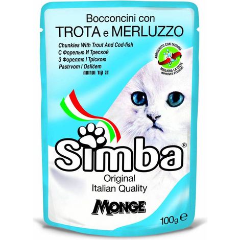 CIBO GATTO MONGE SIMBA 100 G TROTA E MERLUZZO - 24 pezzi