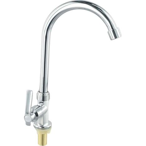 Robinet de cuisine à eau froide uniquement, 1 trou, poignée unique, bec pivotant à 360°, col de cygne, pour évier ou bar. (1/5)