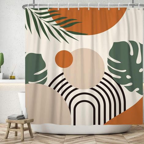 180x180cm Abstrait Soleil Arc-en-Ciel Rideau de Douche Boho Feuille de Palmier Monstera Rideau de Salle de Bain Aquarelle Plante Tropicale Rideaux de Douche Rideau de Baignoire étanche (1/5)