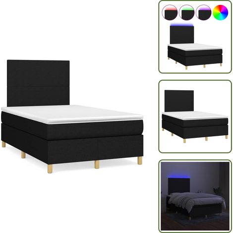 Sommier à lattes de lit matelas et LED noir 120x190 cm tissu - Sommier Tapissier - Lit Double - Matelas Led - Éclairage LED - Tête De Lit Ajustable (1/5)