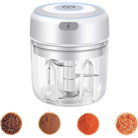 Mini hachoir électrique, hachoir à ail électrique, mini robot culinaire, hachoir à légumes électrique (250 ml) (1/4)