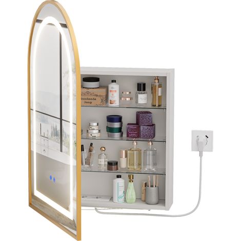 Armoire miroir LED 4 étages capteur 3 couleurs charge USB AC 40cm prise UE finition blanche (1/5)