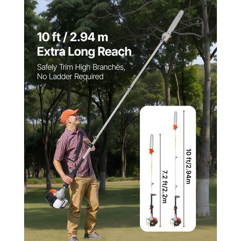 Élagueuse Thermique sur Perche à 2 Temps, 52 cc, Élagueuse sans Fil à Essence, avec Perche Extensible 2,2 m-2,94 m, Guide-chaîne 35… (1/5)