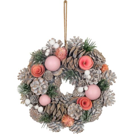 Weihnachtskranz MagicHome, hängend, rosa-orange, 25 cm (1/3)