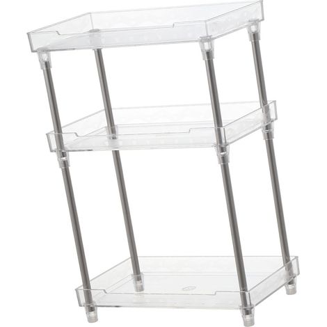 Présentoir à maquillage amovible avec étagère de rangement pour produits cosmétiques et plateau en acrylique transparent, 3 niveaux, pour salle de bain ou chambre à coucher. (1/5)
