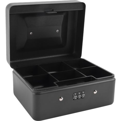Sreuyong Kilitli Saklama Tepsili Metal Madeni Para Kutusu - Şifreli Kilitli Küçük Bozuk Para Kutusu 15 x 12 x 7,7 cm (Siyah) (1/5)