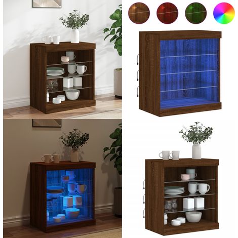Buffet avec lumières LED chêne marron 60,5x37x67 cm - Buffet Design Moderne - Meuble Rangement - Luminaire Led - Étagère Murale - Décoration Intérieur - Home & Living (1/5)
