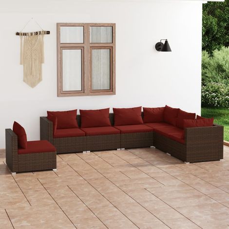 Salon de jardin 7 pcs,Mobilier de terrasse,Table et Chaise pour Relax avec coussins Résine tressée Marron -YZ237470 (1/5)