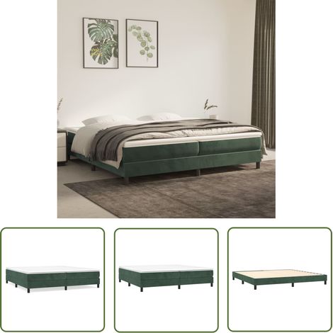 The Living Store Sommier à lattes de lit et matelas Vert foncé 200x200cm Velours - Lit Tapissier - Lit Double - Matelas Ressort Ensaché - Literie - Chambre À Coucher (1/5)