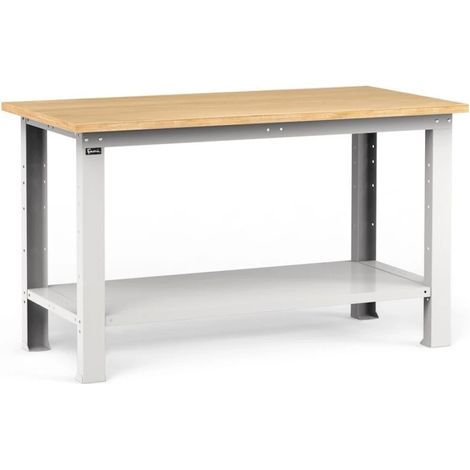 banco da lavoro garage fisso fami "work" in legno di faggio e lamiera grigio chiaro 150x75x88,2 cm