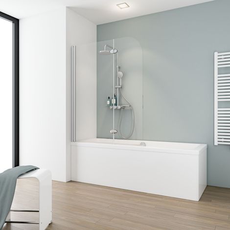 Schulte – Pare-baignoire pliant 112 x 140 cm – Verre de sécurité 5 mm – Paroi 2 volets pivotants – Profilé alu-argenté – Montage mural réversible