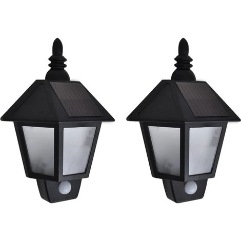 Lot de 2 appliques murales solaires avec capteur de mouvement jardin extérieur 20 x 9,5 x 27,5 cm en ABS noir (1/5)
