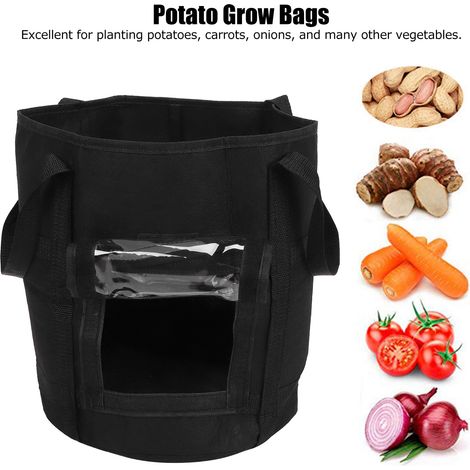 Sacs de culture pour plantes, légumes, pommes de terre, conteneur de plantation en tissu, pot de fleurs, outil de jardinage, noir, 30 x 35 cm, 26 L/7 gallons (1/5)