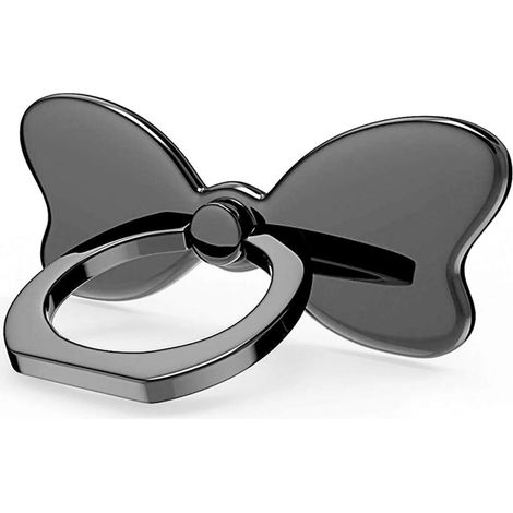 Metall-Handyhalterung mit Ring, klappbarem Griff, Knöpfen und Autohalterungshaken, 360° drehbar, kompatibel mit iPhone und Samsung, Schwarz