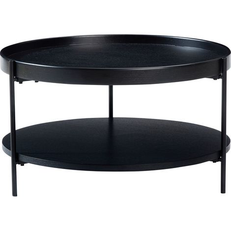 Table basse ronde 2 niveaux,bois massif et métal,3 coloris. Combinable avec table d’appoint,montage facile,69x69x38 cm.-Ha (1/5)