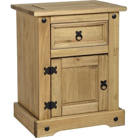 Corona 1 Drawer 1 Door Bedside - L39 x W53 x H67 cm - Distressed Waxed Pine (1/4)