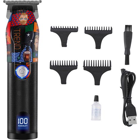Tondeuse À Cheveux - Lame En Acier Inoxydable T - Sans Fil USB - Écran LED - 4 Sabots 1 2 3 4 Mm - Pour Hommes - 1 Pièce (1/5)