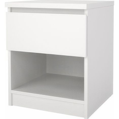Table de Chevet en Kit Blanche 40 x 40 x H 49,5 cm � 1 Tiroir avec Coulisses � Billes Naia