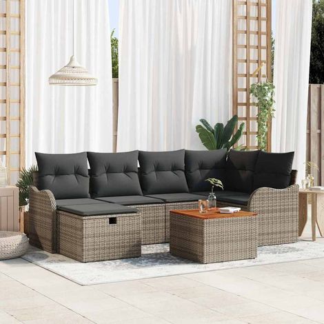 vidaXL Set Divano da Giardino 7 pz Grigio Poly Rattan (1/5)