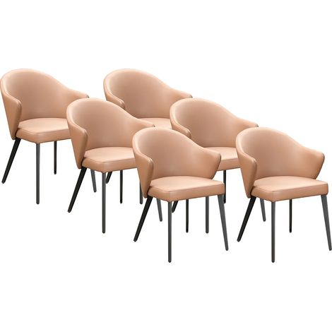Lot de 6 chaises avec accoudoirs en cuir et acier noir - Camel - MIBELLY de Maison Céphy (1/5)