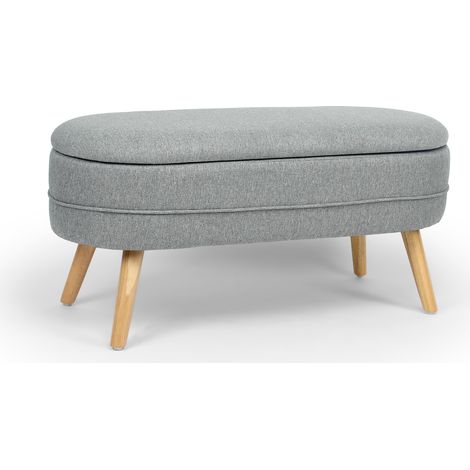 HISPANOHOGAR, Banqueta con almacenamiento en textil gris con patas en madera natural, 48x101x41 (1/4)