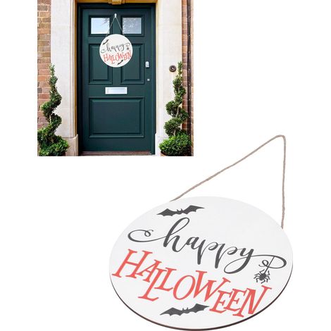 Halloween-Dekorationen für den Innenbereich, Fröhliche Halloween-Dekorationen, Willkommensschilder mit Spinnweben und Fledermäusen, weißer Stil. (1/5)