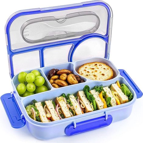 Lunchbox - Lunchboxen - Lunchbox mit Fächern - Lunchbox für Erwachsene - Lunchbox für Kinder - Lunchbox mit 4 Fächern - Unzerbrechlich - Hergestellt aus BPA-freien Materialien (blau) (1/5)