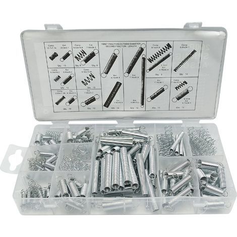 Ressort de Compression et Rallonge, Assortiment en Acier en Métal de Traction, Tension Pression et Goupilles Ressorts avec Boîte de Rangement - 200 Pcs (1/4)