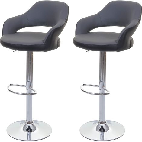 2x tabouret de bar HWC-F16, chaise de comptoir avec dossier, rotatif, similicuir - gris/blanc (1/5)