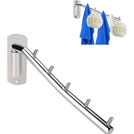 Porte Cintre Mural, Mural Pliable Crochet Cintre,Support de Séchage Pivotant Suspendus,Inoxydable Portemanteau,Rotation 180°Porte Vêtements avec 5 Crochets pour Balcon, Salle Bains, Chambre, 25cm - (1/5)