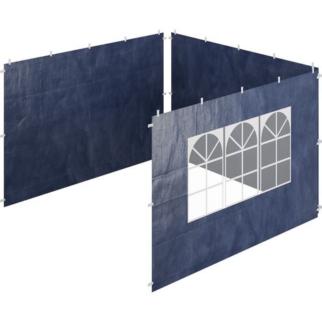 Relaxdays Seitenteile für Pavillon, 3er Set, 2x3 m, wasserdicht, Seitenwände mit Klettverschluss, PE, mit Fenster, blau