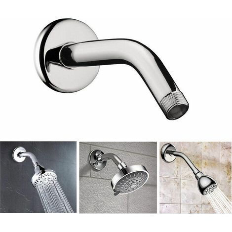 Professional chrome-plated stainless steel shower arm, 12.8 cm long, with wall elbow for shower fixing. (1/4)