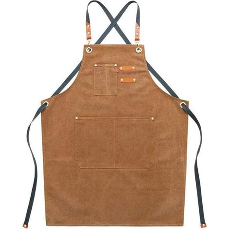 Tablier de travail en toile pour homme avec poches, sangle réglable et grandes poches, tablier de cuisine - Marron (1/3)