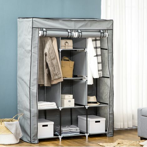 CHICFURN Armadio guardaroba in tessuto 125 x 43 x 162,5 cm, acciaio grigio chiaro, 2 aste (1/5)