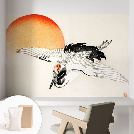 Papier peint intissé décoratif pour salon chambre et cuisine Facile à poser avec colle Grue élégante 104x70 cm (1/5)