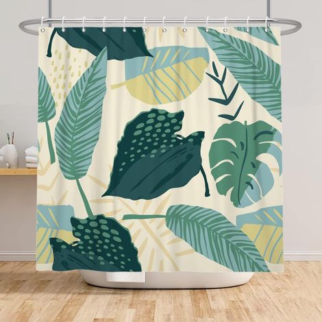 180x200cm Rideau De Bain Plante Abstraite Rideau De Douche Botanique Boho ImperméAble Rideaux De Douche Plante Tropicale du Milieu du SièCle Rideau De Baignoire Lavable avec Crochet (1/4)
