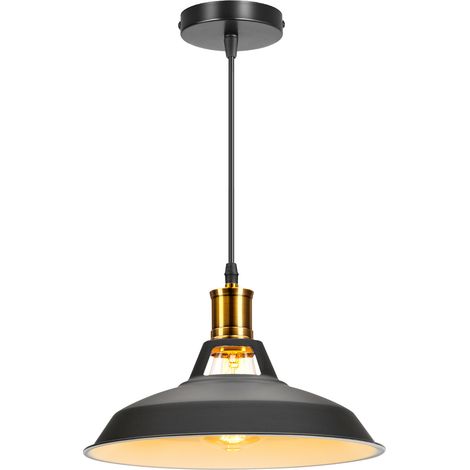 Retro Pendant Light, Metal Shade, 100 cm Adjustable Cord, Ø28 cm, E27 Socket, Black (1/5)
