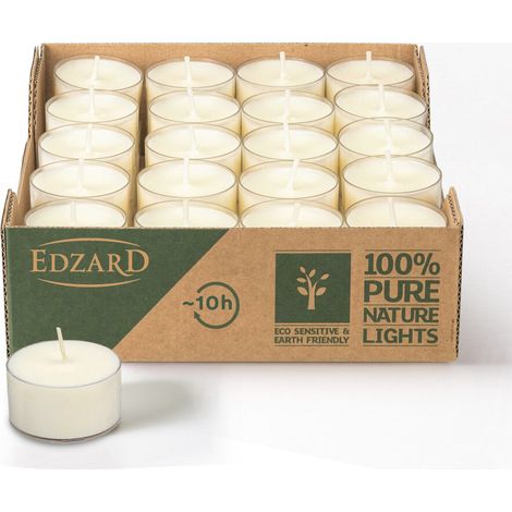Lot de 40 Bougies Chauffe-Plat en Cire de Colza Blanc Longue Durée 7h Support Transparent 39mm - PANGIVO (1/3)