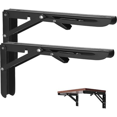 450mm Équerre Pliante, 2Pcs Noir Support Console Pliable, Supports D' étagères Pliants Charge, Lourds Support Console Pliable,Equerre Etagere, Pour Garage,Cuisine,Chambre,100KG/220lbs Porteur (1/5)